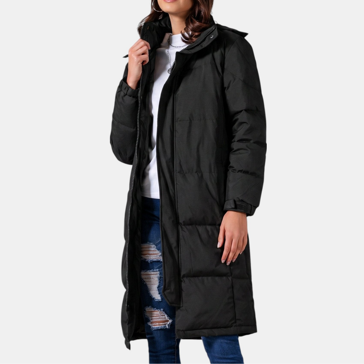 Women's Long Puffer Coat – Winter Zip Jacket