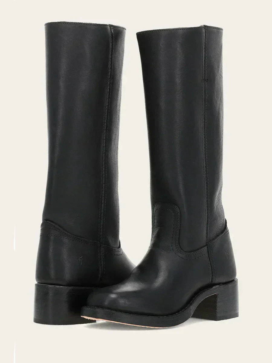 Women's Knee-High Pull-On Boots, Stacked Block Heel - Calveth