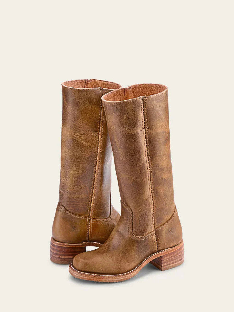 Women's Knee-High Pull-On Boots, Stacked Block Heel - Calveth