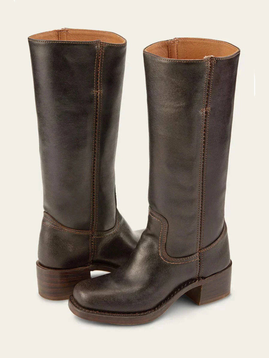 Women's Knee-High Pull-On Boots, Stacked Block Heel - Calveth
