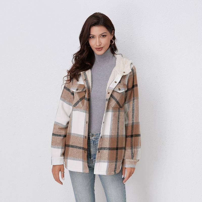 Women's Plaid Shacket – Oversized Snap-Button Jacket