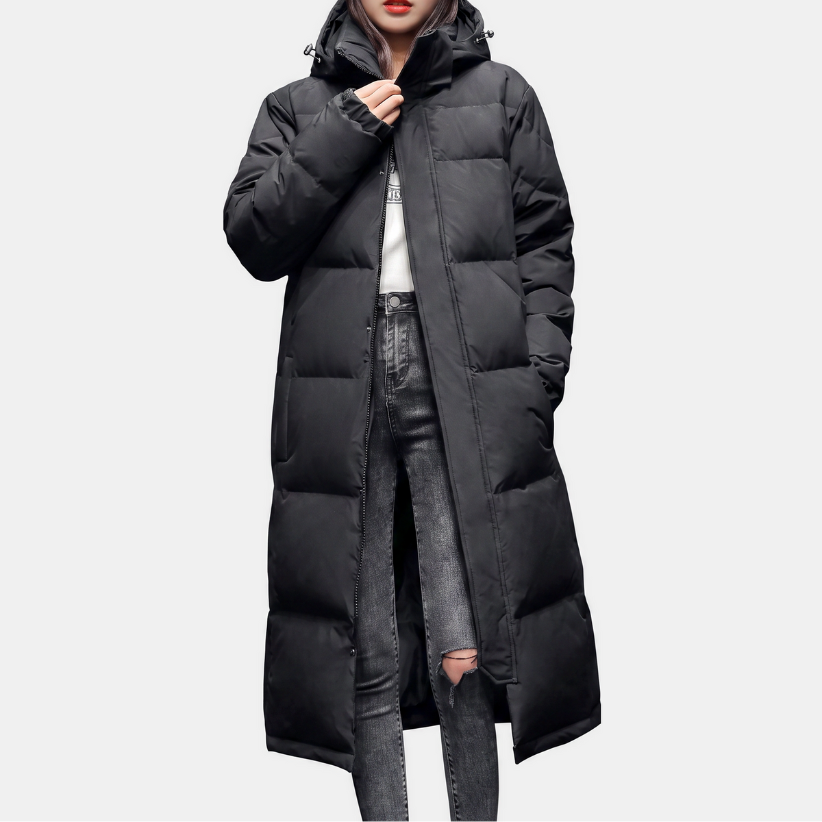 Women's Long Puffer Coat – Winter Zip Jacket