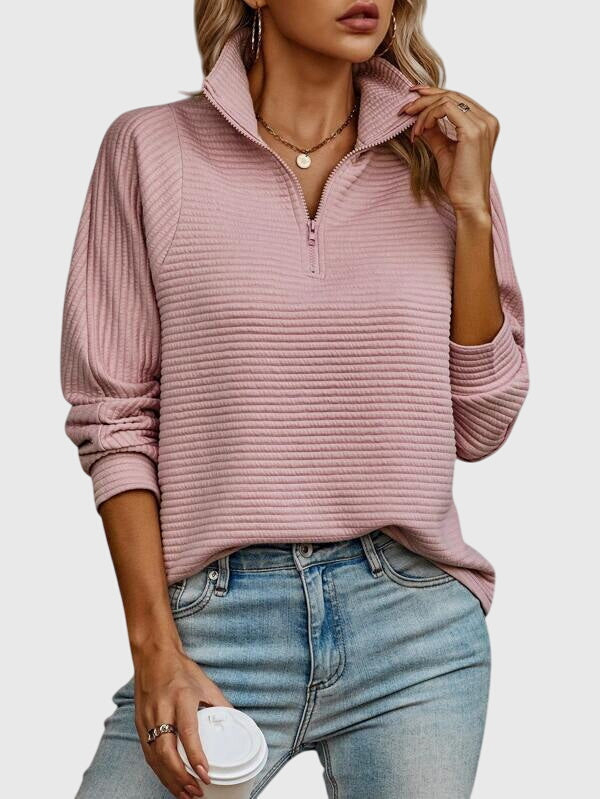 Women's Half-Zip Sweater, Textured Knit and Relaxed Fit - Molly