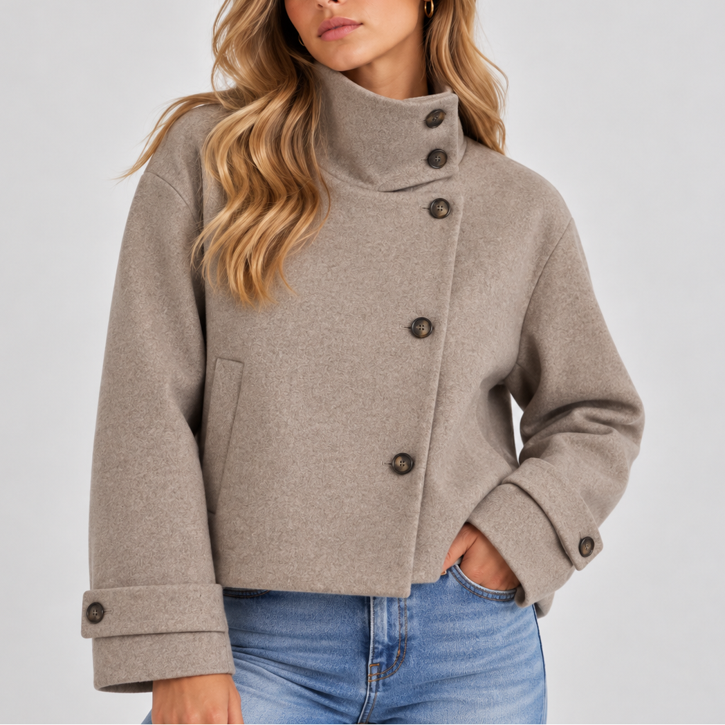 Women's Cropped Wool Jacket – High Neck Button Front