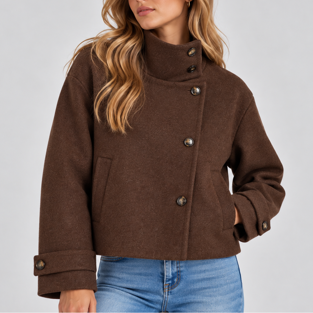 Women's Cropped Wool Jacket – High Neck Button Front