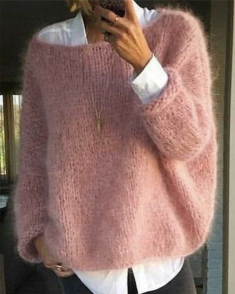 Women's Oversized Sweater, Fuzzy Brushed Knit for Fall Layering