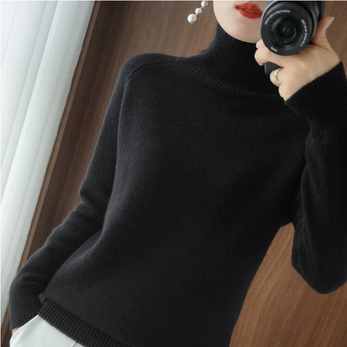 Women's fitted turtleneck sweater in black