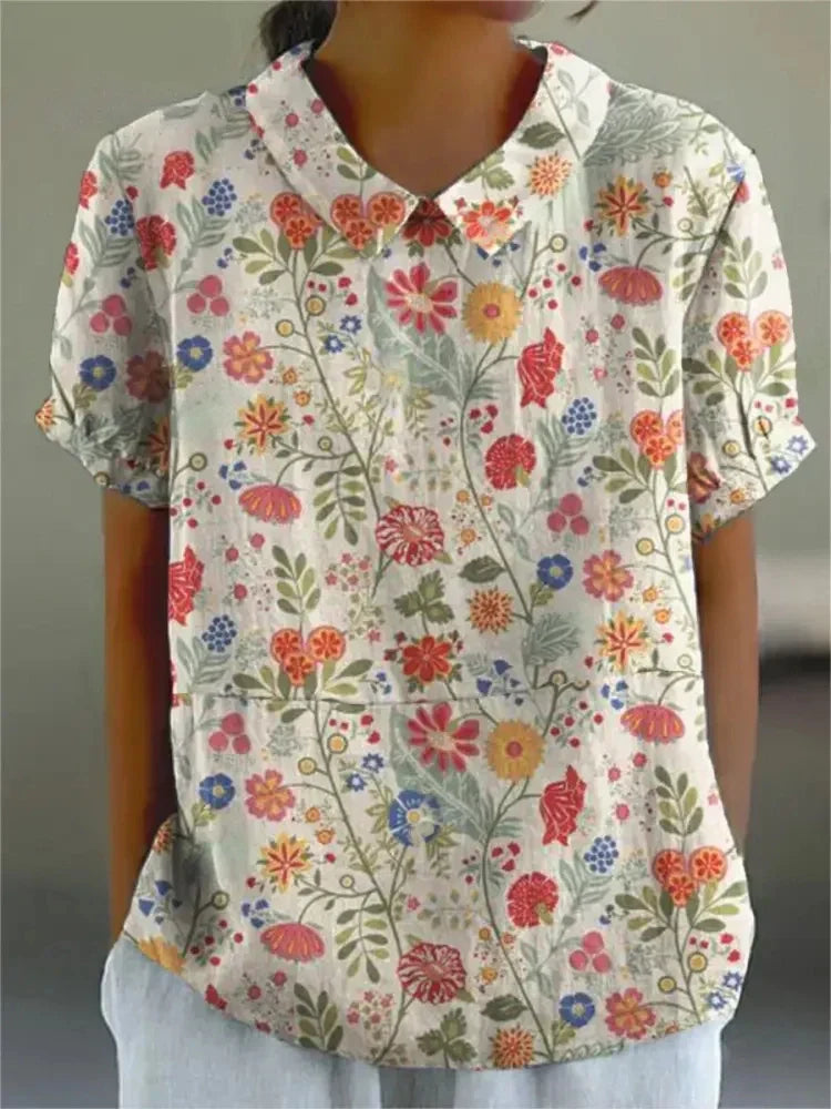 Liana | Vintage Floral Linen Blouse