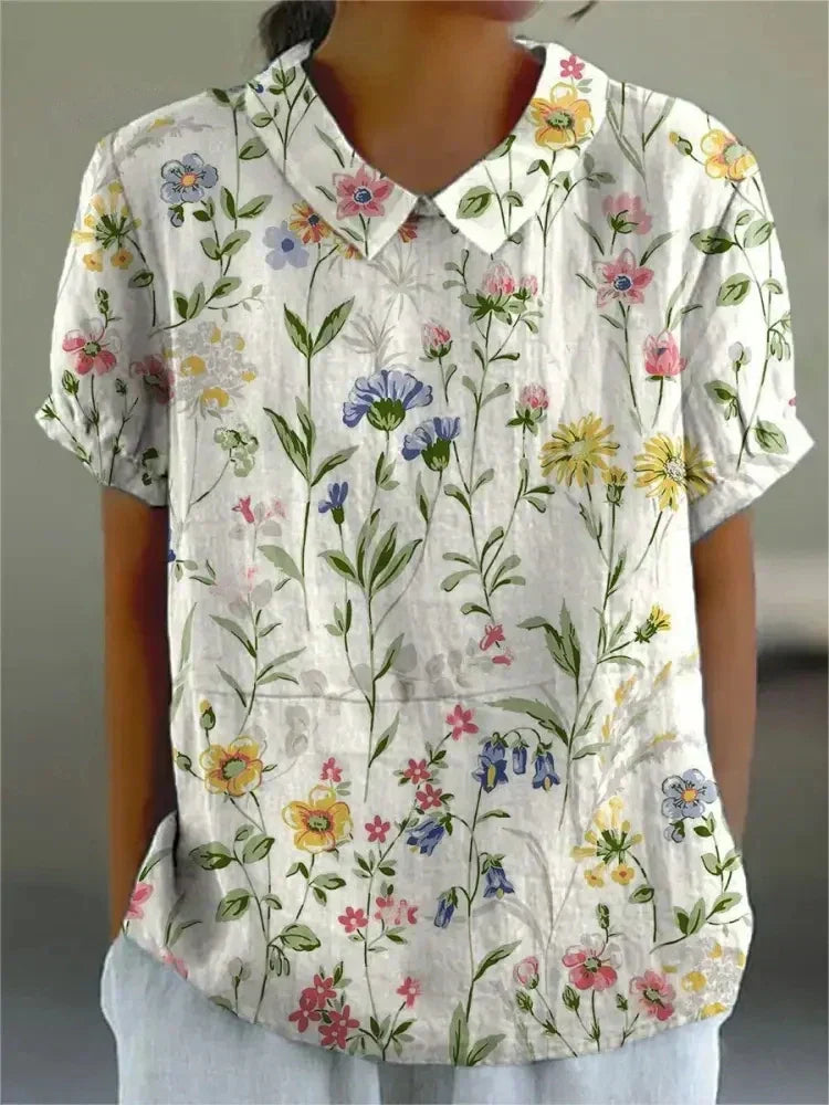 Liana | Vintage Floral Linen Blouse