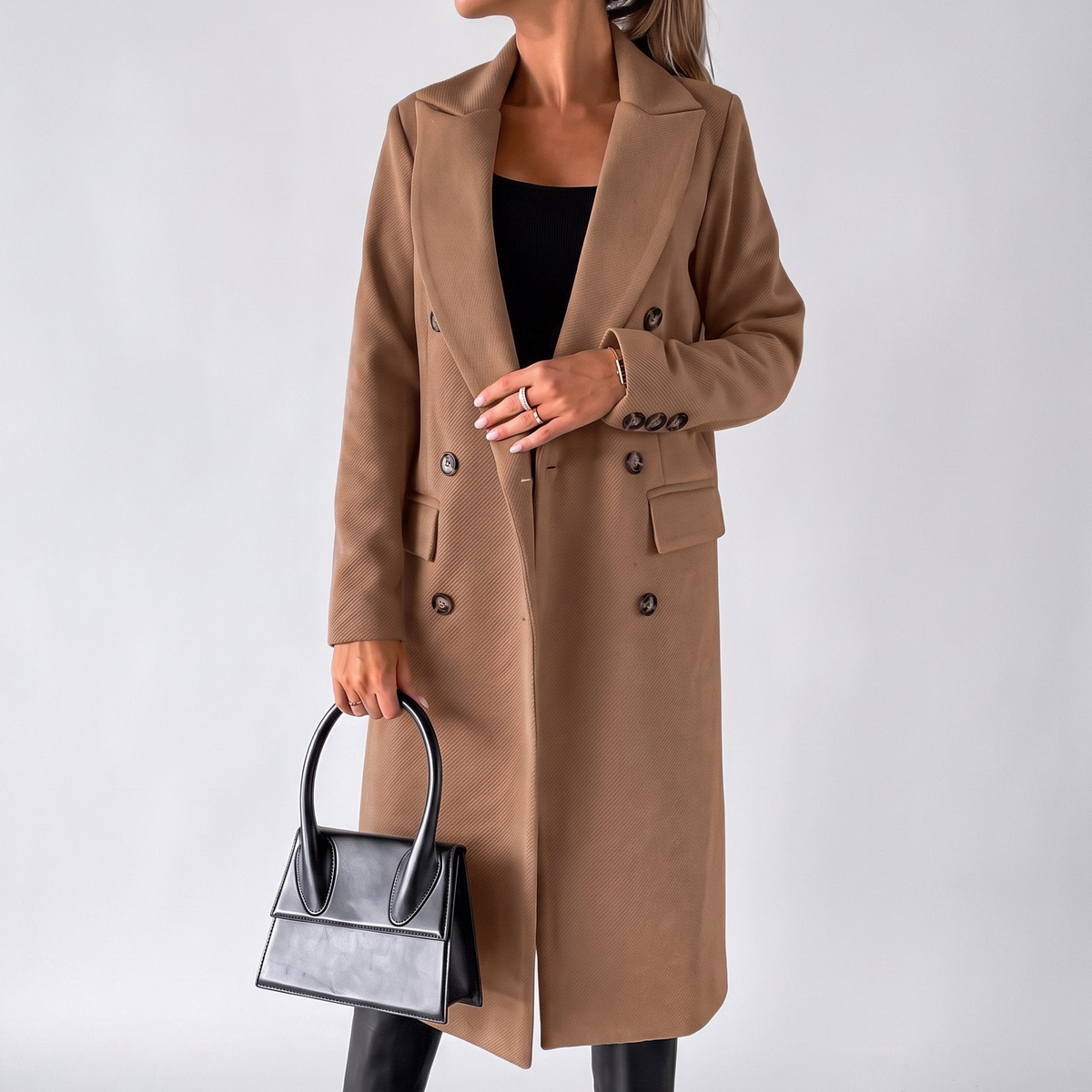Women's Wool Trench Coat – Double-Breasted Longline