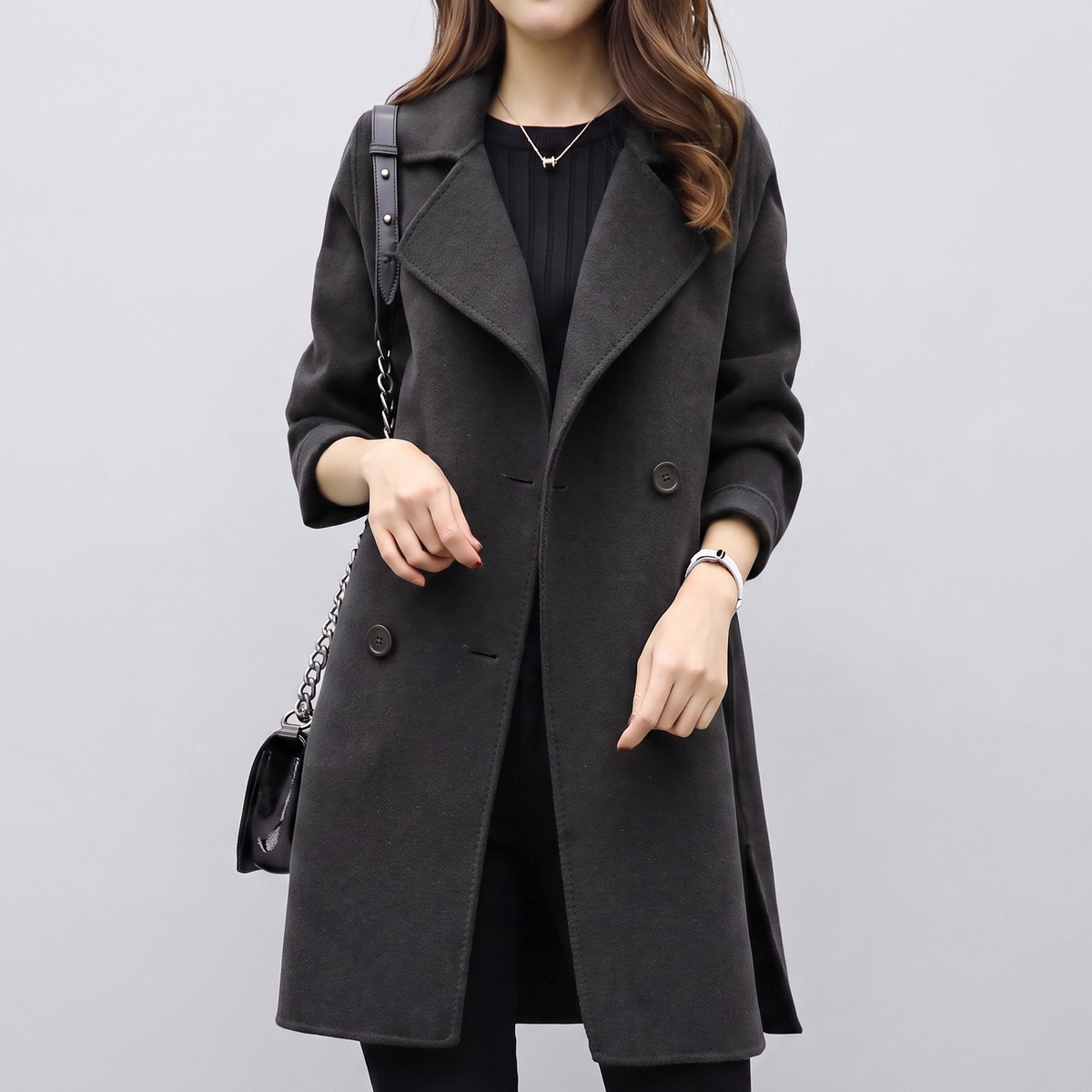 Women's Oversized Wool Coat – Longline Notch Lapel