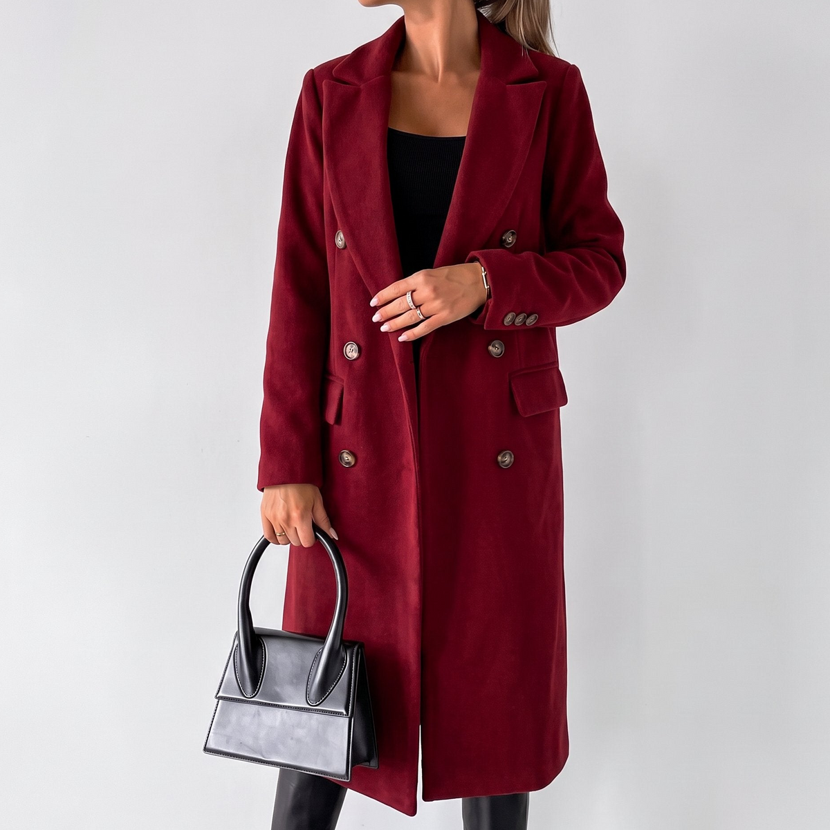 Women's Wool Trench Coat – Double-Breasted Longline