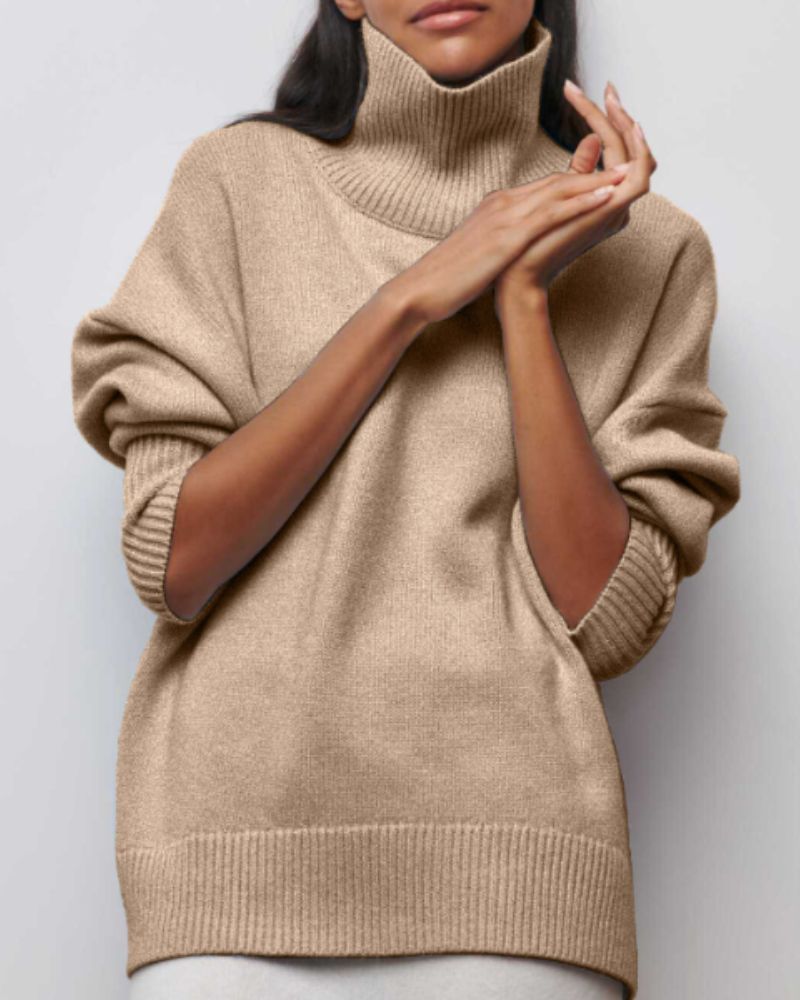 Women's Oversized Chunky Knit Turtleneck Sweater - Halvine
