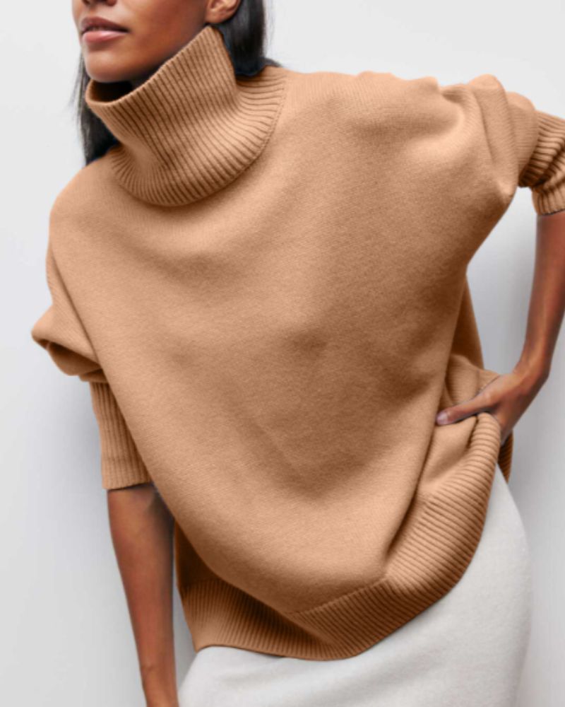 Women's Oversized Chunky Knit Turtleneck Sweater - Halvine