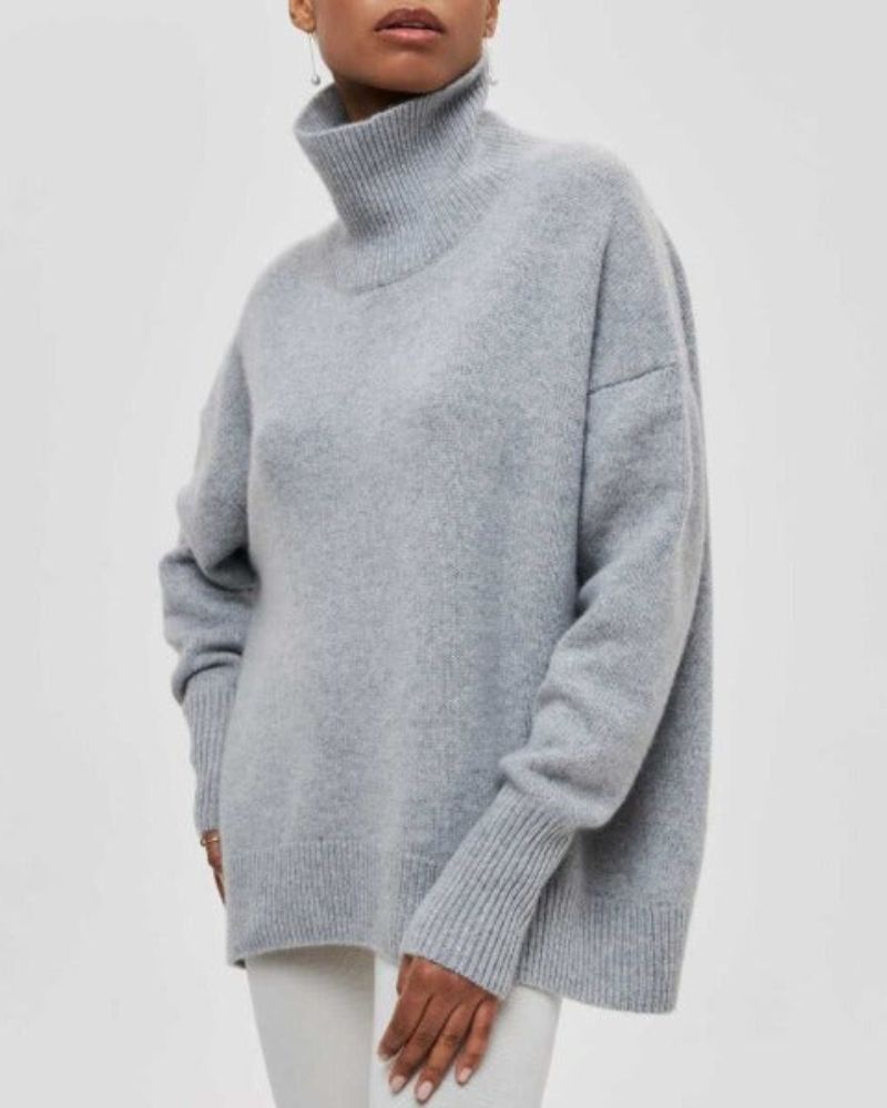 Women's Oversized Chunky Knit Turtleneck Sweater - Halvine