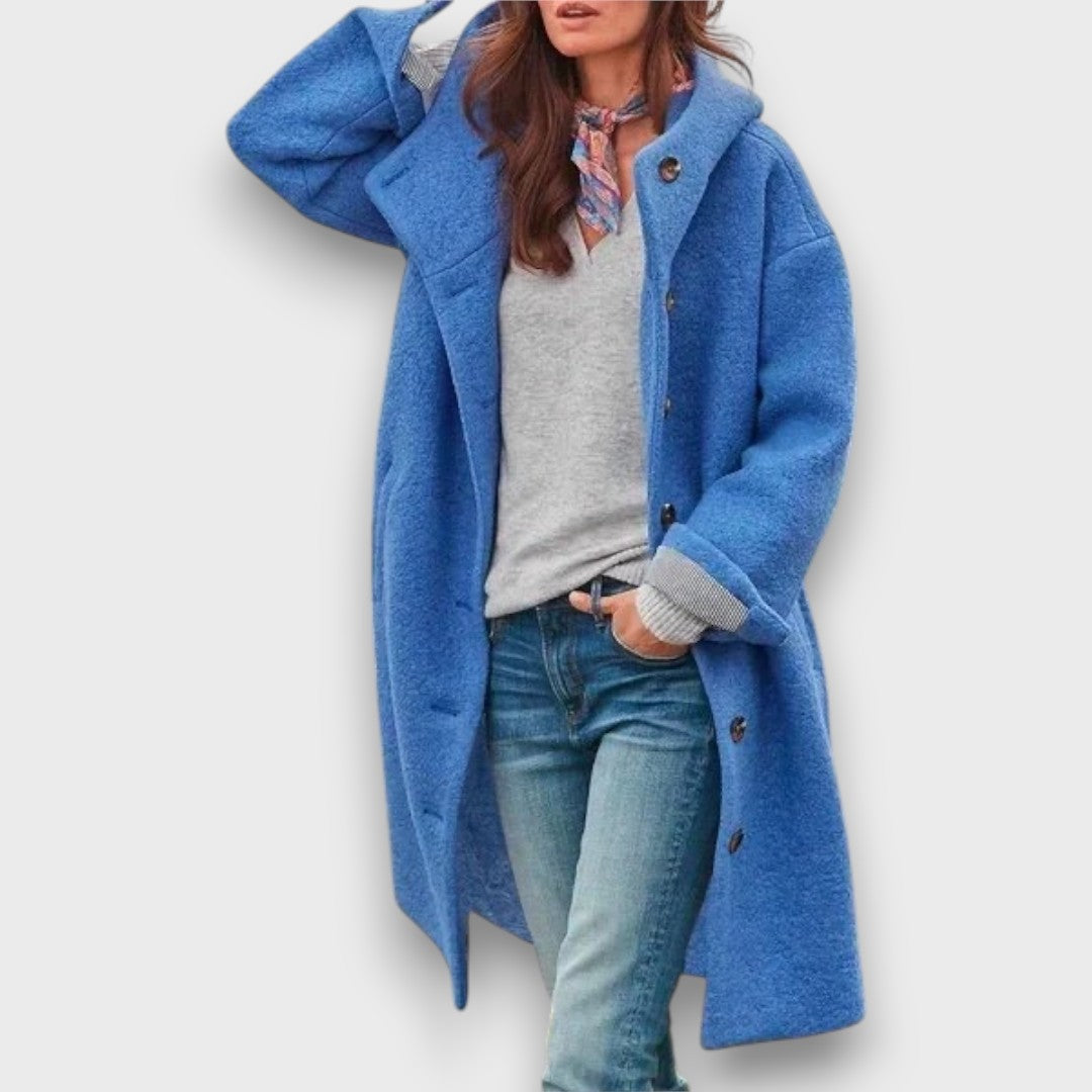 Women's Long Hooded Coat, Button Front - Sevie