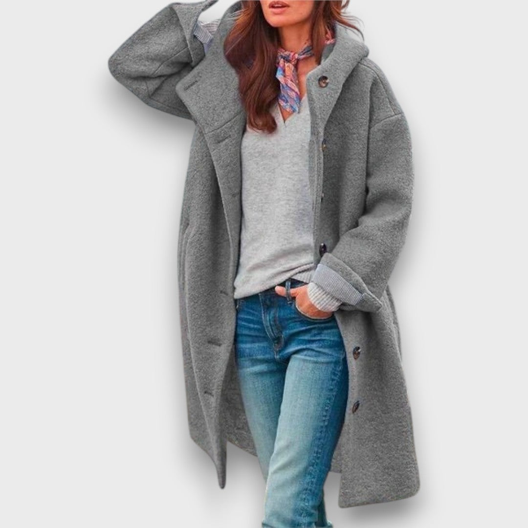 Women's Long Hooded Coat, Button Front - Sevie