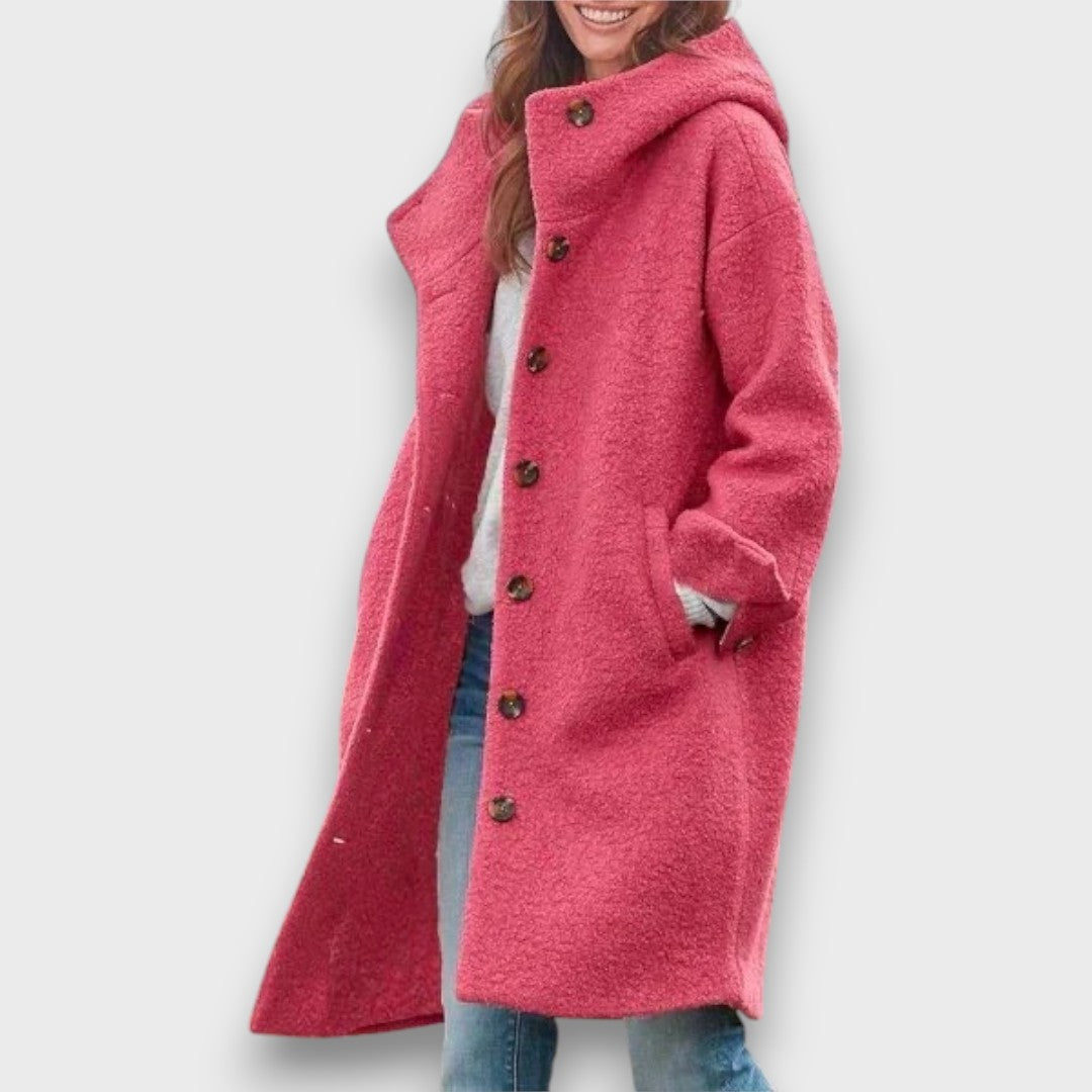 Women's Long Hooded Coat, Button Front - Sevie