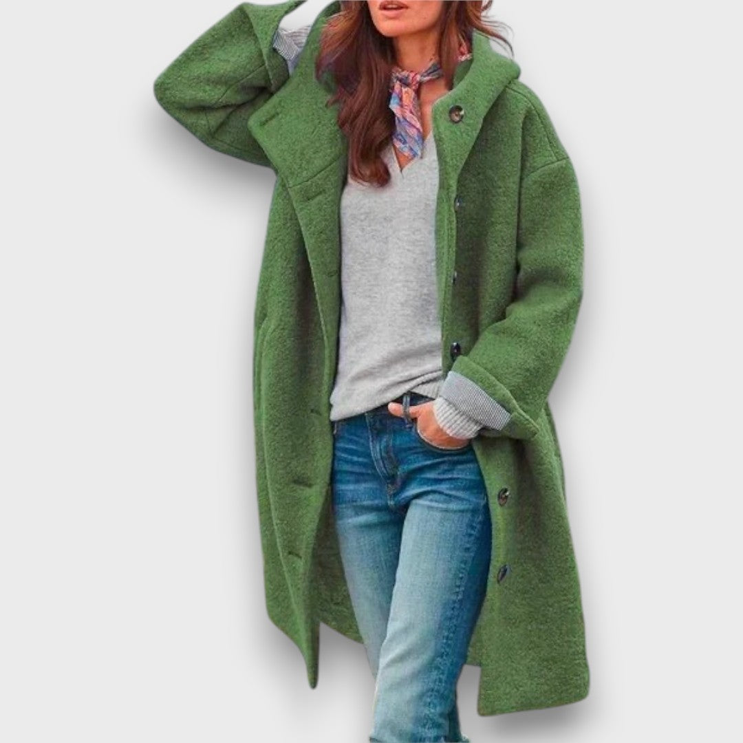 Women's Long Hooded Coat, Button Front - Sevie