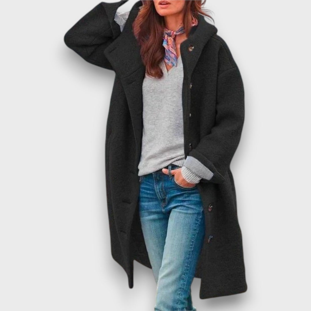 Women's Long Hooded Coat, Button Front - Sevie