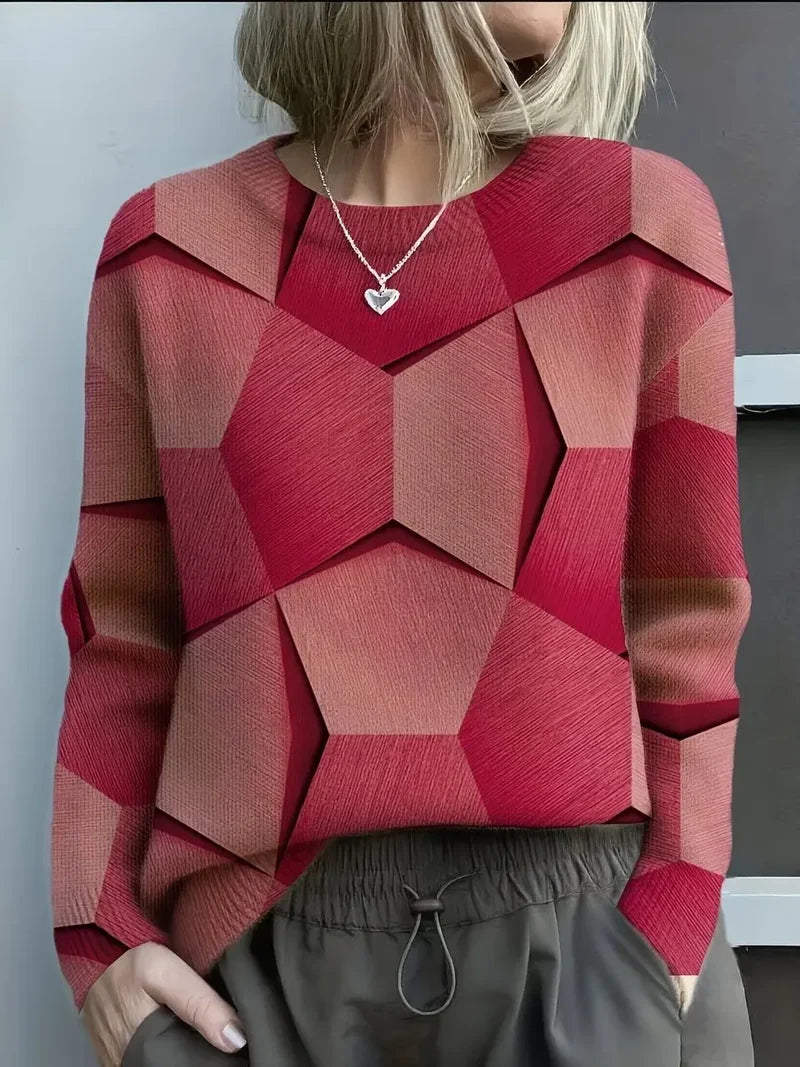 Women's geometric print knit sweater in pink