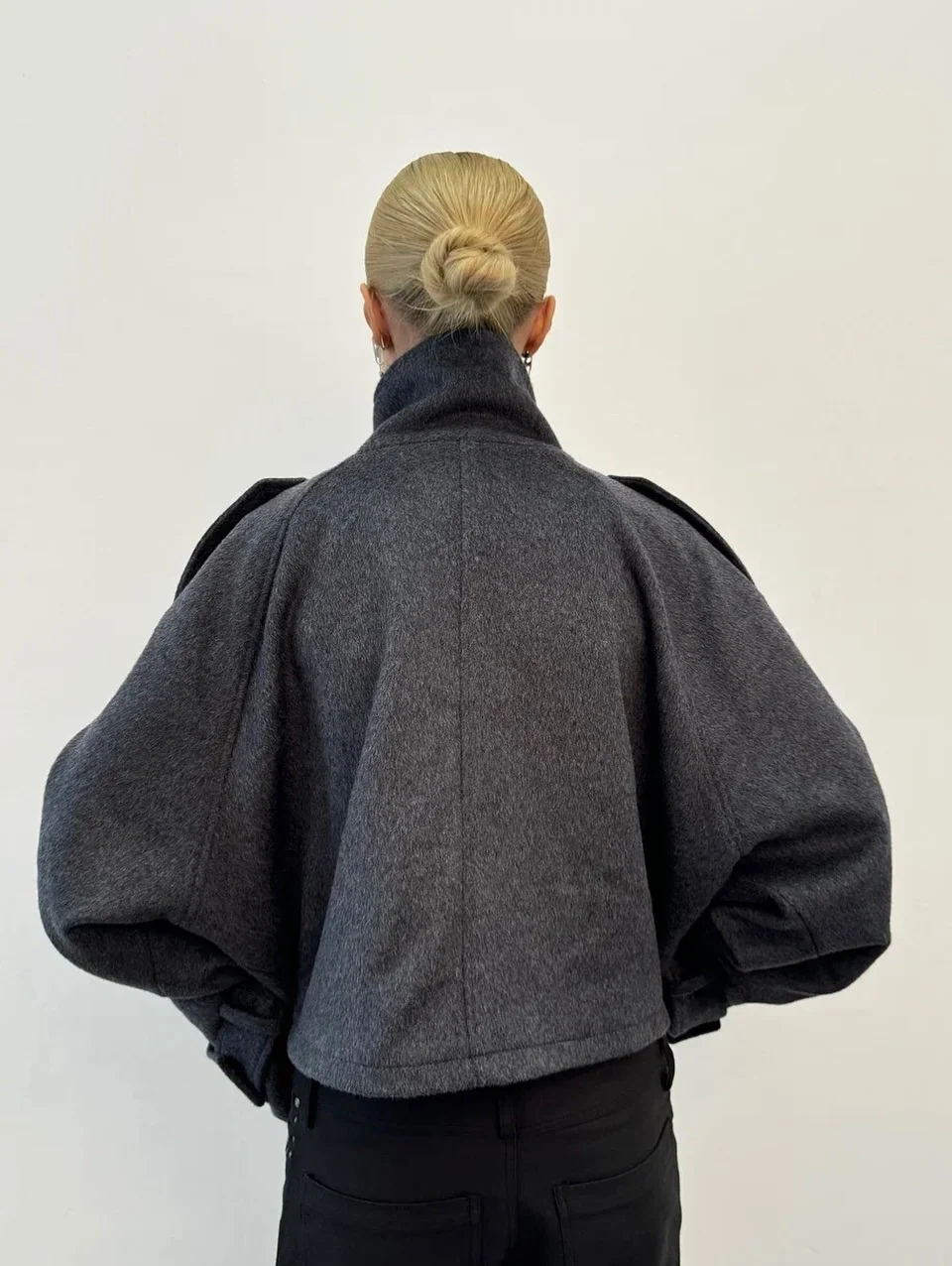 Women's Oversized Batwing Jacket, High Collar and Button Front