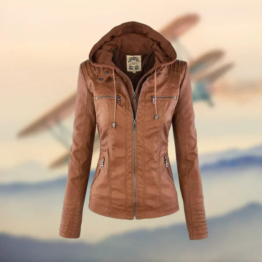 Joanne | Hooded Faux Leather Jacket