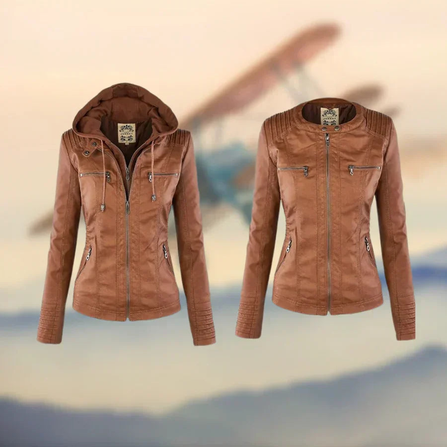 Joanne | Hooded Faux Leather Jacket