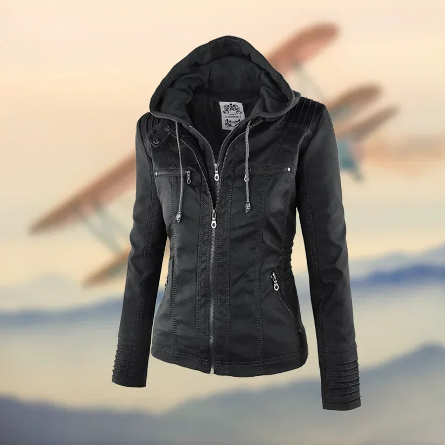 Joanne | Hooded Faux Leather Jacket