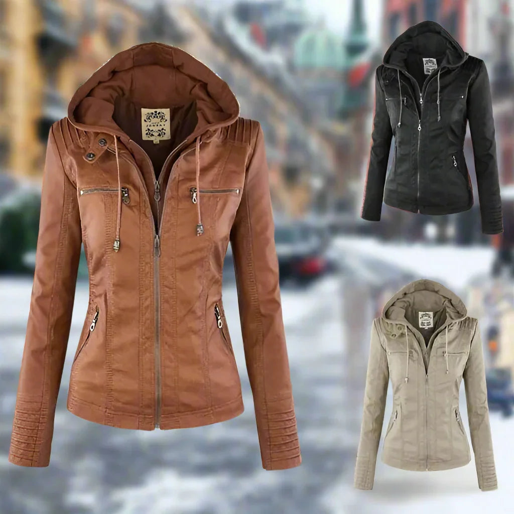 Joanne | Hooded Faux Leather Jacket