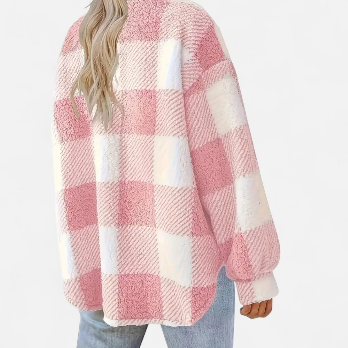 Women's Plaid Sherpa Jacket, Button Front and Chest Pockets - Joanne