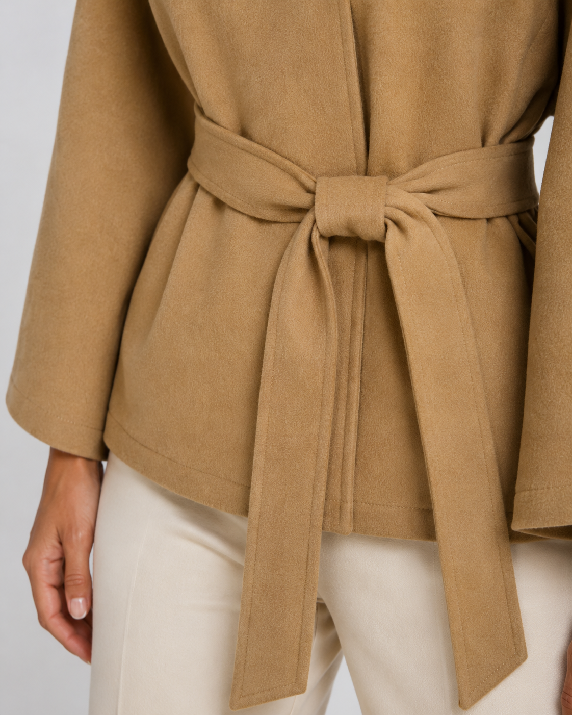 Women's Belted Funnel Neck Cape Coat, Hip-Length Cut - Kacob