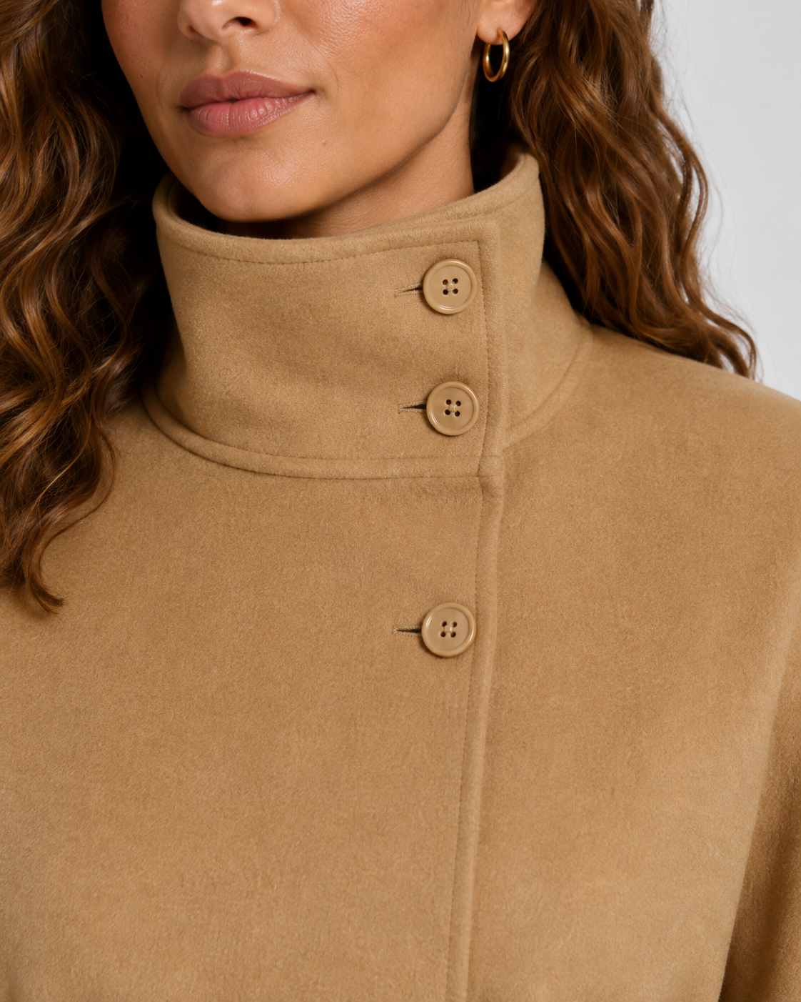 Women's Belted Funnel Neck Cape Coat, Hip-Length Cut - Kacob