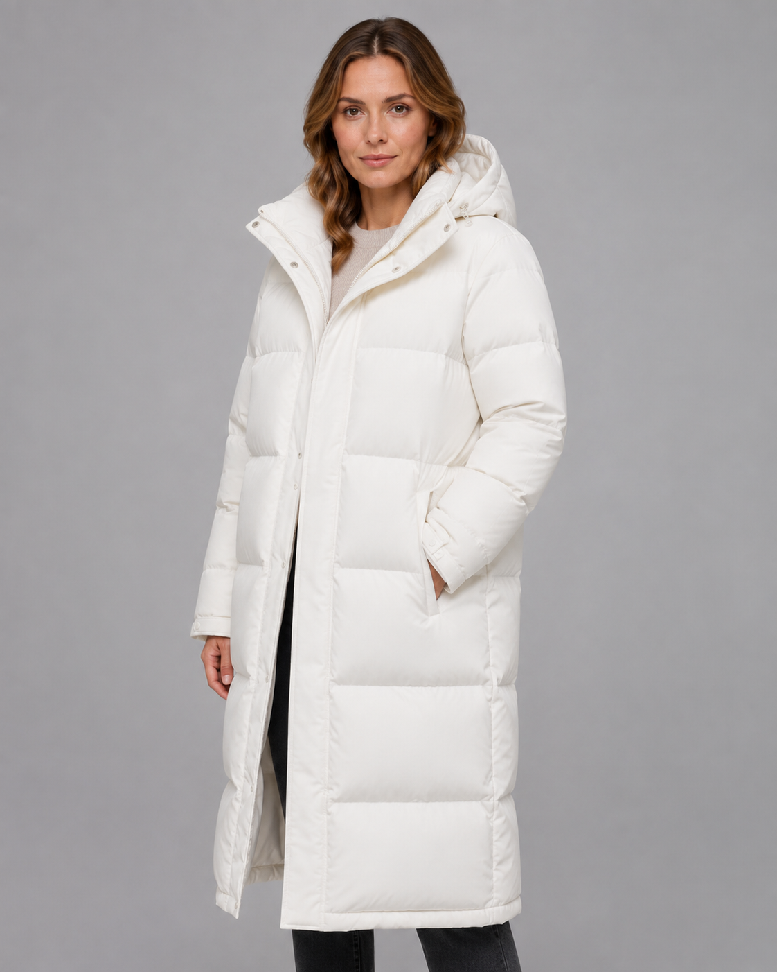 Women's Long Hooded Padded Parka, Straight Fit with Pockets - Kacob