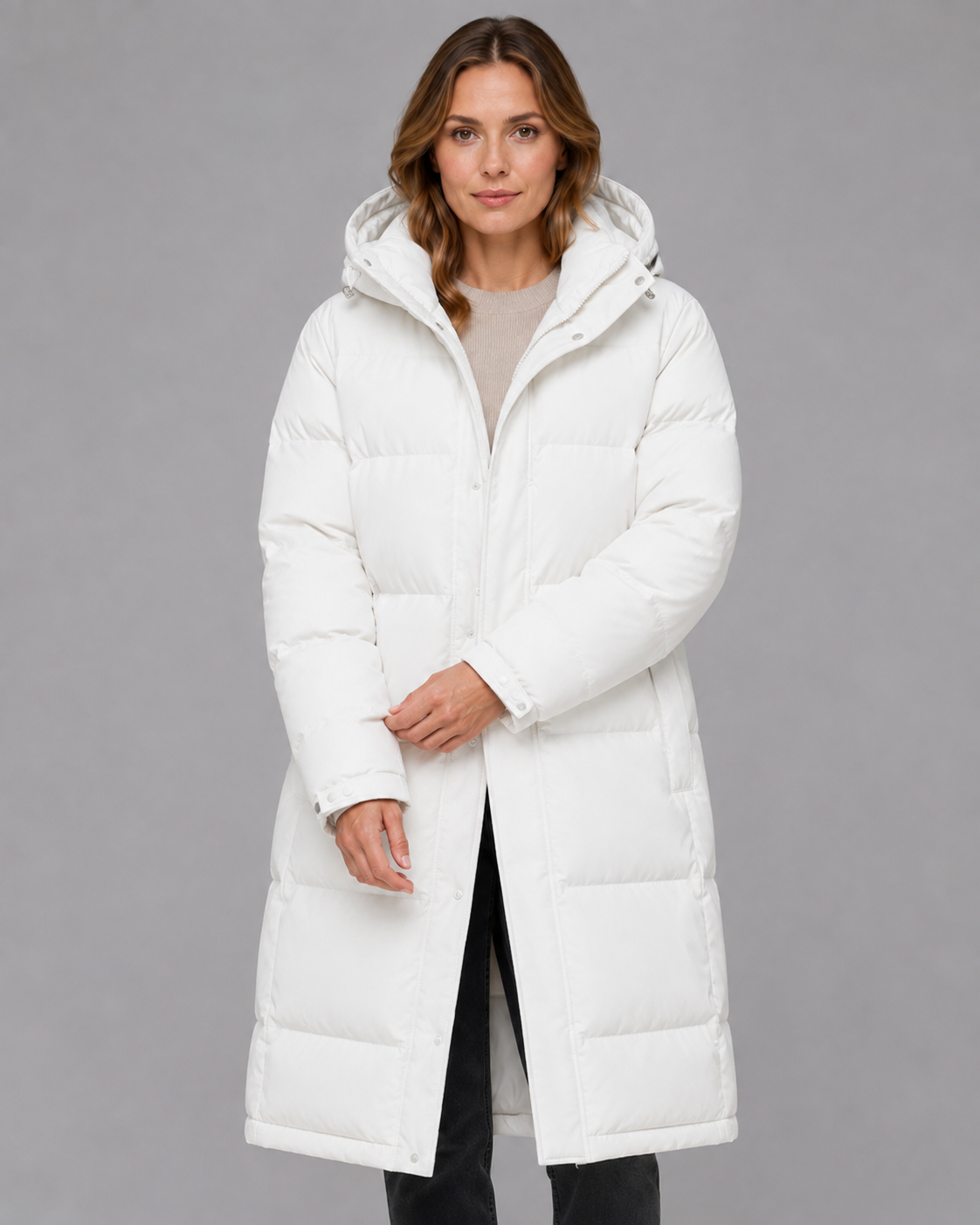 Women's Long Hooded Padded Parka, Straight Fit with Pockets - Kacob