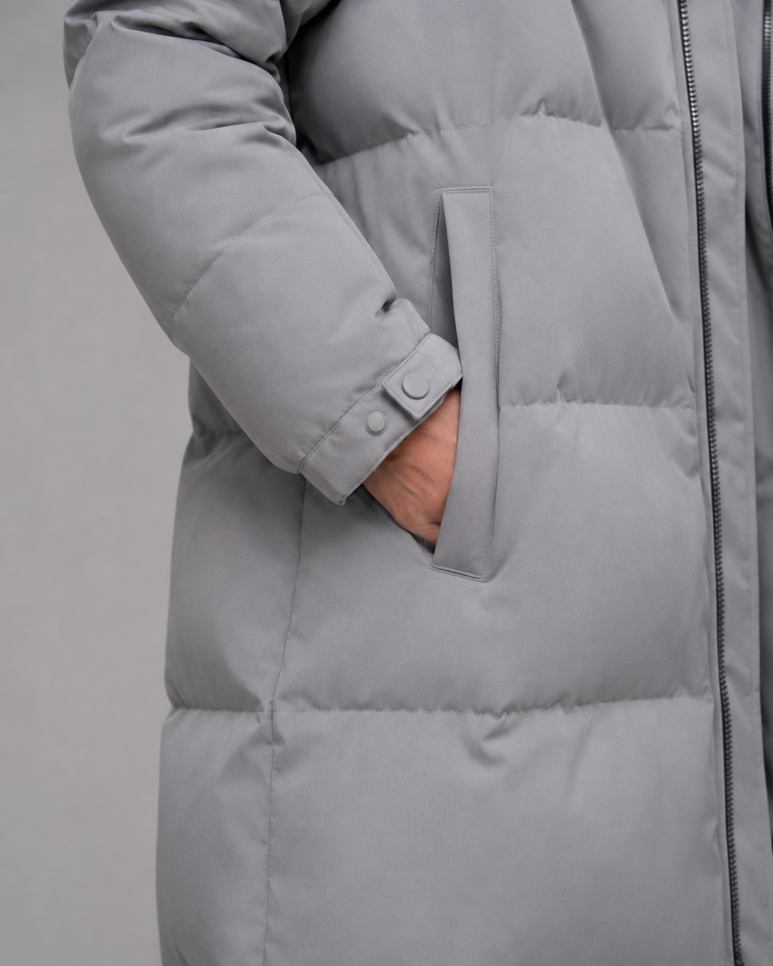 Women's Long Hooded Padded Parka, Straight Fit with Pockets - Kacob