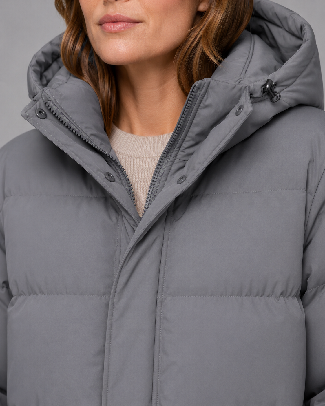 Women's Long Hooded Padded Parka, Straight Fit with Pockets - Kacob