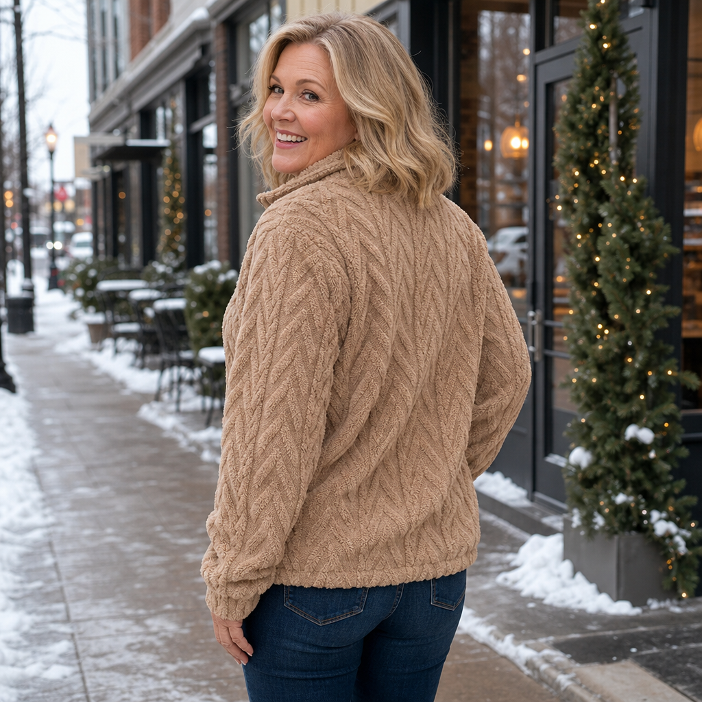 Women's Cable Knit Sweater, Quarter Zip with Stand Collar