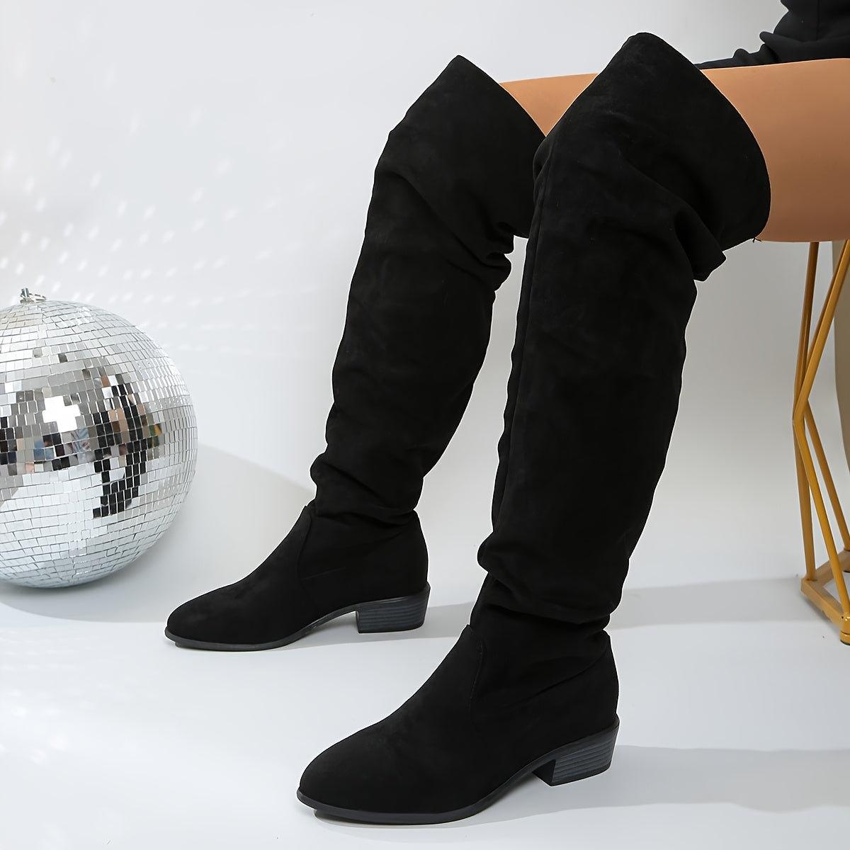 Women's Over-the-Knee Slouch Boots, Low Block Heel - Adeline