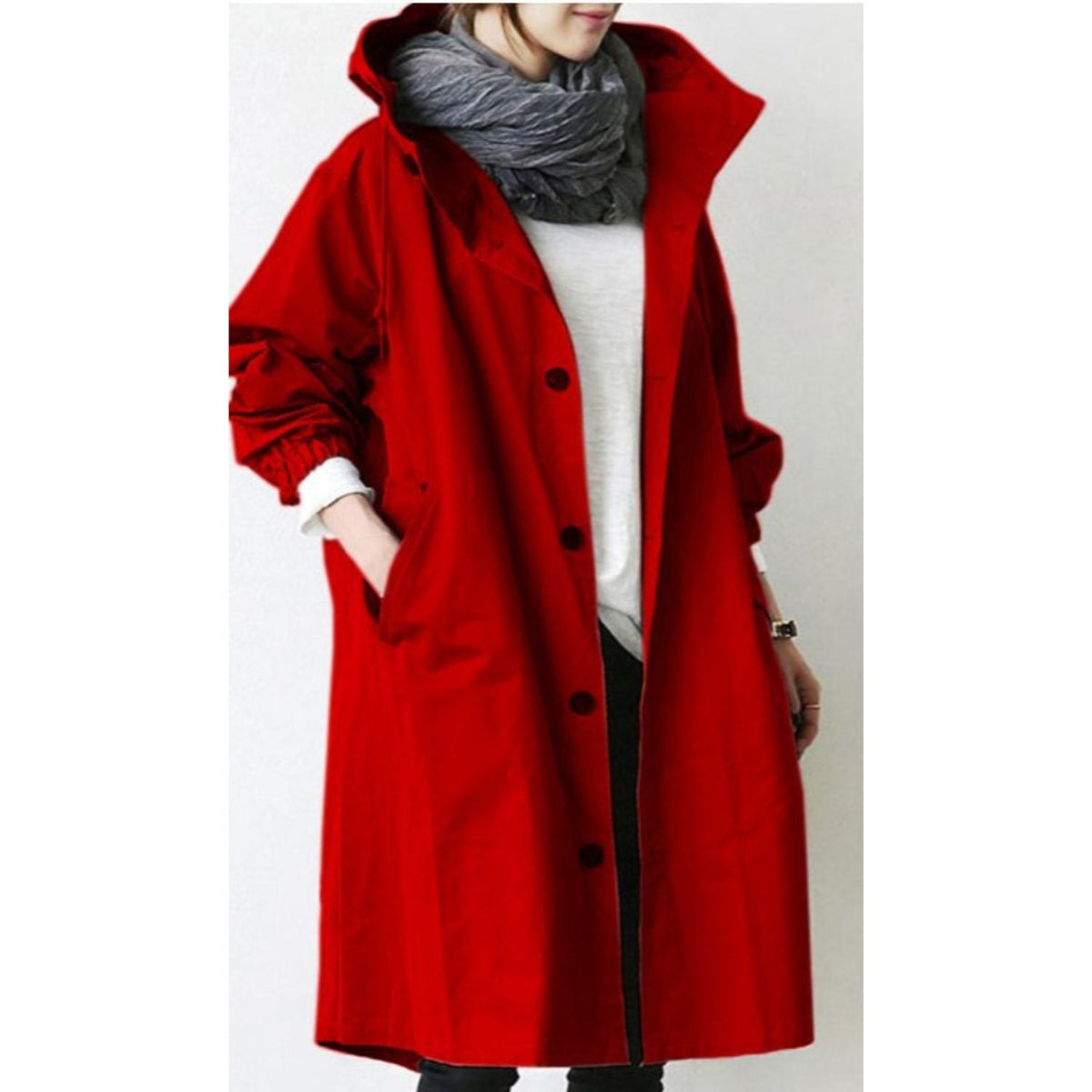 Women's Hooded Trench Coat – Longline with Pockets