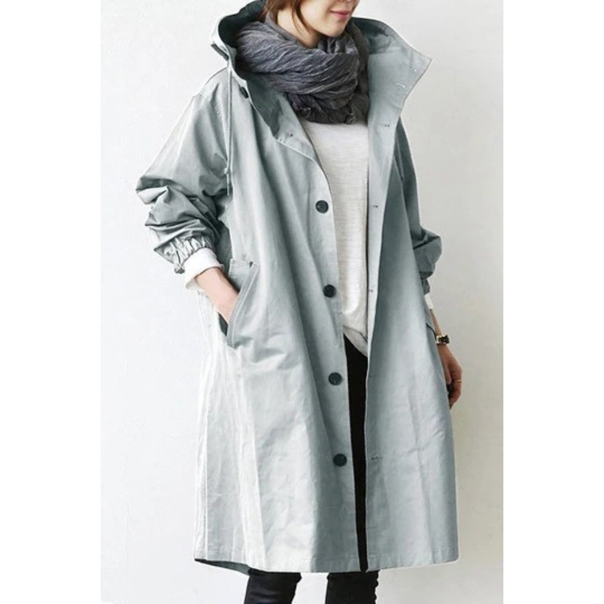 Women's Hooded Trench Coat – Longline with Pockets