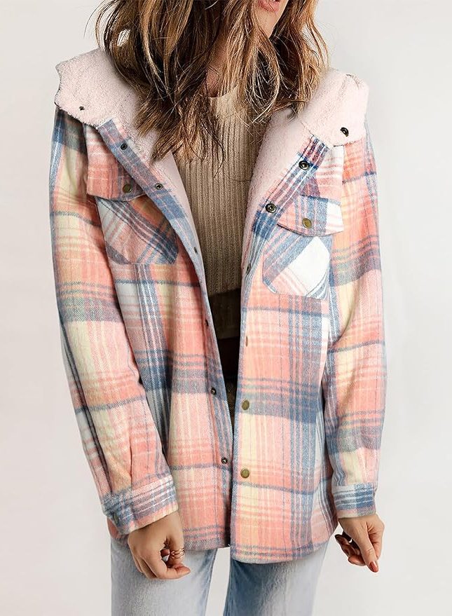 Women's Plaid Flannel Jacket with Sherpa Collar - Mireille
