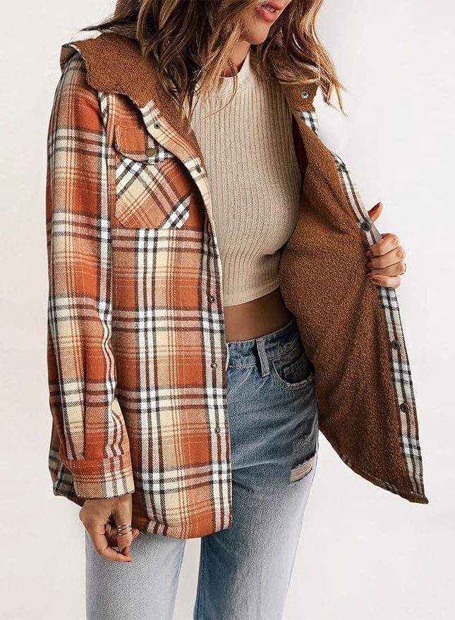 Women's Plaid Flannel Jacket with Sherpa Collar - Mireille