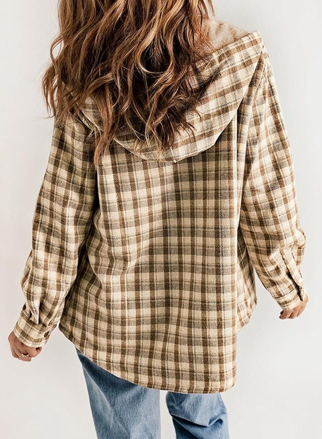 Women's Plaid Flannel Jacket with Sherpa Collar - Mireille