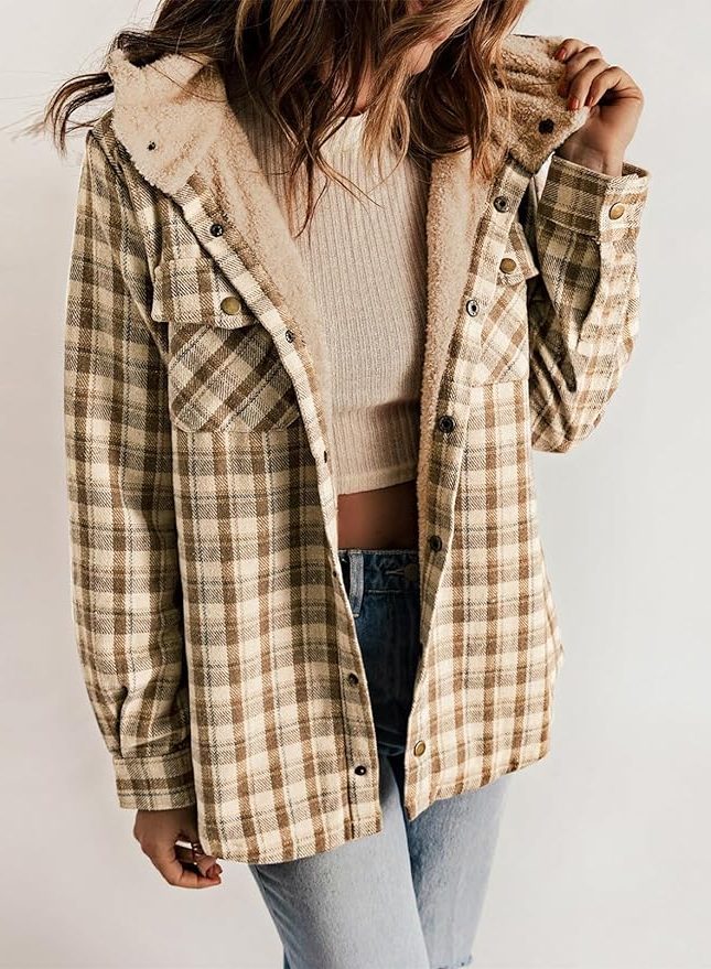 Women's Plaid Flannel Jacket with Sherpa Collar - Mireille