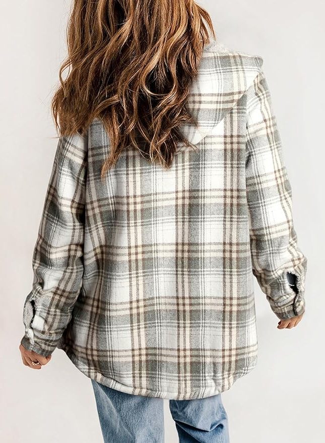 Women's Plaid Flannel Jacket with Sherpa Collar - Mireille