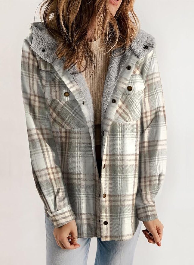 Women's Plaid Flannel Jacket with Sherpa Collar - Mireille