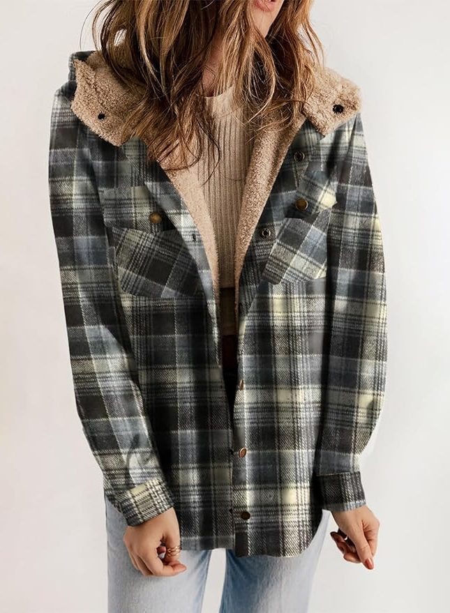 Women's Plaid Flannel Jacket with Sherpa Collar - Mireille