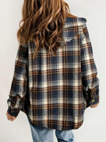 Women's Plaid Flannel Jacket with Sherpa Collar - Mireille