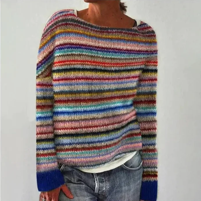 Women's relaxed-fit multicolour striped knit jumper